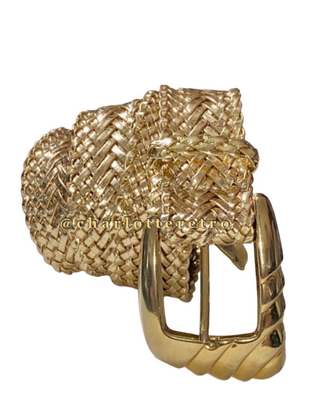 80s vtg • Accessories by Pearl • Gold Metallic Braided Weave Belt • Signed
